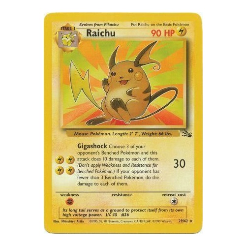 Raichu 29/62 Fossil Set Unlimited Rare Pokemon Card NEAR MINT TCG