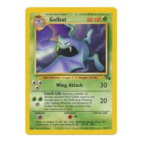 Golbat 34/62 Fossil Set Unlimited Uncommon Pokemon Card NEAR MINT TCG