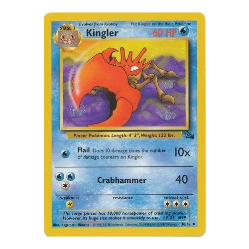 Kingler 38/62 Fossil Set Unlimited Uncommon Pokemon Card NEAR MINT TCG