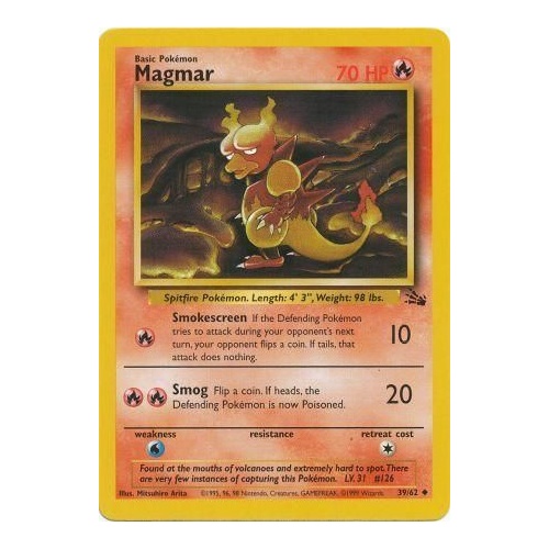 Magmar 39/62 Fossil Set Unlimited Uncommon Pokemon Card NEAR MINT TCG