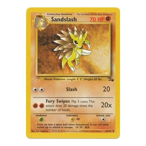 Sandslash 41/62 Fossil Set Unlimited Uncommon Pokemon Card NEAR MINT TCG