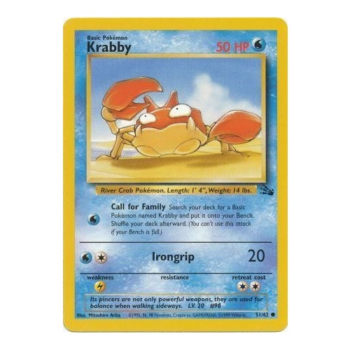 Krabby 51/62 Fossil Set Unlimited Common Pokemon Card NEAR MINT TCG