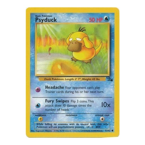 Psyduck 53/62 Fossil Set Unlimited Common Pokemon Card NEAR MINT TCG