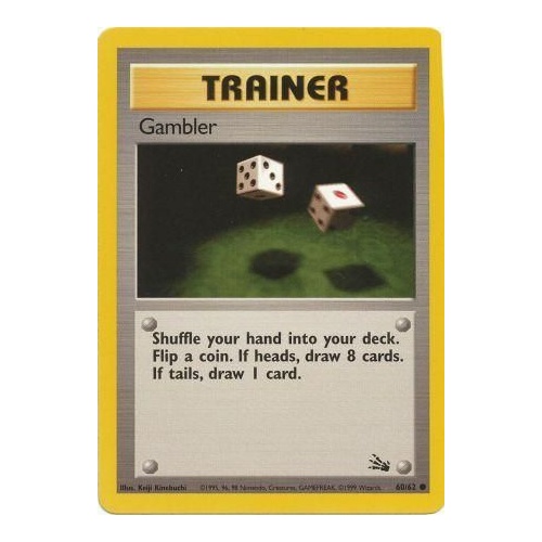 Gambler 60/62 Fossil Set Unlimited Common Trainer Pokemon Card NEAR MINT TCG