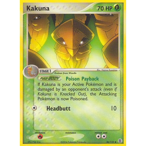 Kakuna 36/112 EX Fire Red & Leaf Green Uncommon Pokemon Card NEAR MINT TCG