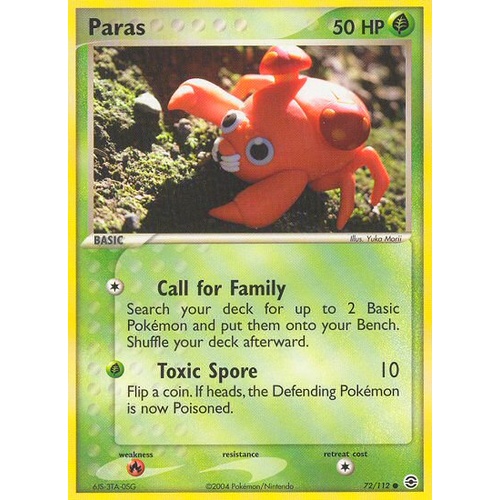 Paras 72/112 EX Fire Red & Leaf Green Common Pokemon Card NEAR MINT TCG