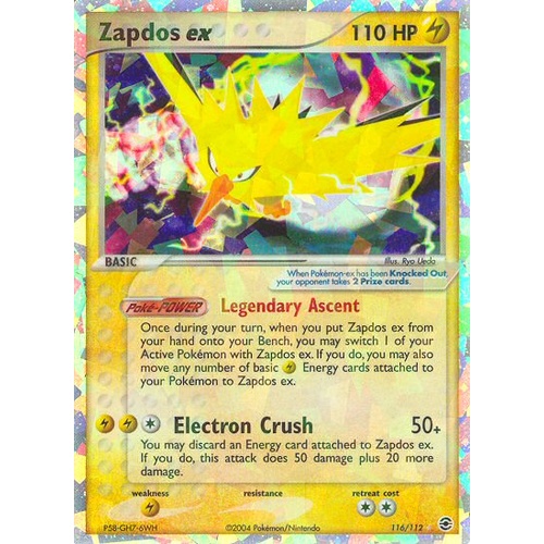 Zapdos EX 116/112 EX Fire Red & Leaf Green Holo Secret Rare Pokemon Card NEAR MINT TCG