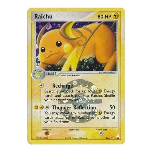 Raichu 12/112 EX Fire Red & Leaf Green Reverse Holo Rare Pokemon Card NEAR MINT TCG