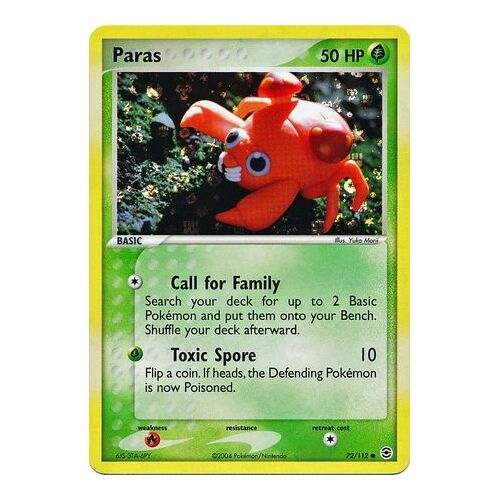 Paras 72/112 EX Fire Red & Leaf Green Reverse Holo Common Pokemon Card NEAR MINT TCG