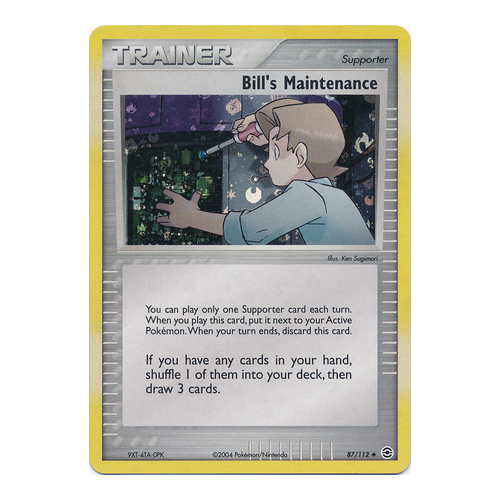 Bill's Maintenance 87/112 EX Fire Red & Leaf Green Reverse Holo Uncommon Trainer Pokemon Card NEAR MINT TCG