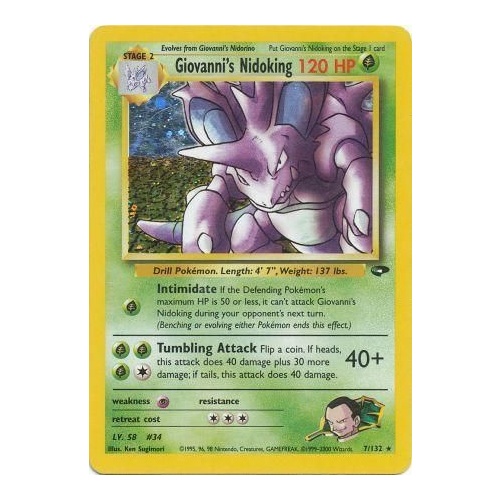 Giovanni's Nidoking 7/132 Gym Challenge Unlimited Holo Rare Pokemon Card NEAR MINT TCG