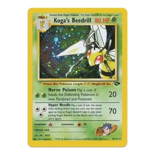 Koga's Beedrill 9/132 Gym Challenge Unlimited Holo Rare Pokemon Card NEAR MINT TCG