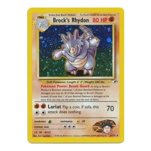 Brock's Rhydon 2/132 Gym Heroes Unlimited Holo Rare Pokemon Card NEAR MINT TCG