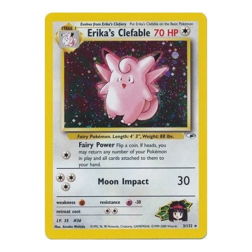 Erika's Clefable 3/132 Gym Heroes Unlimited Holo Rare Pokemon Card NEAR MINT TCG