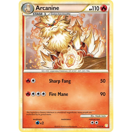 Arcanine 1/123 HS Base Set Holo Rare Pokemon Card NEAR MINT TCG