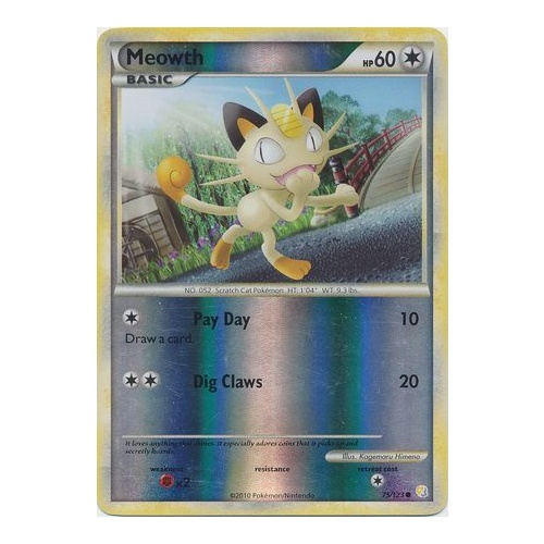Meowth 75/123 HS Base Set Reverse Holo Common Pokemon Card NEAR MINT TCG
