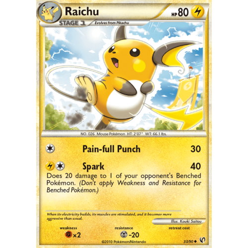 Raichu 33/90 HS Undaunted Uncommon Pokemon Card NEAR MINT TCG