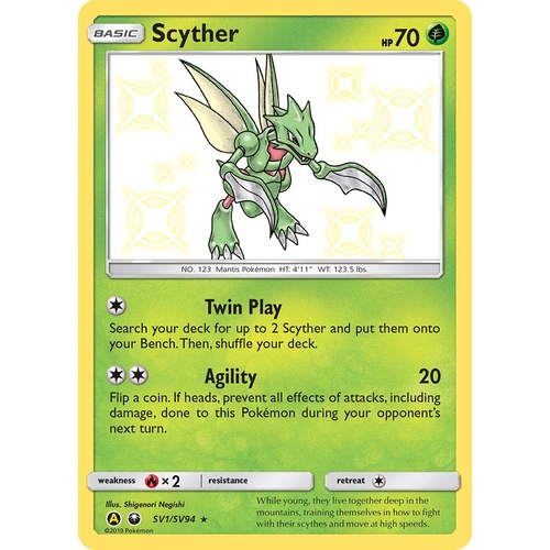 Scyther SV1/SV94 SM Hidden Fates Holo Shiny Rare Pokemon Card NEAR MINT TCG