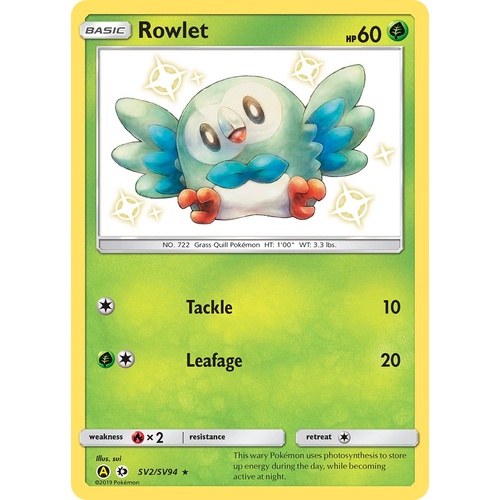 Rowlet SV2/SV94 SM Hidden Fates Holo Shiny Rare Pokemon Card NEAR MINT TCG
