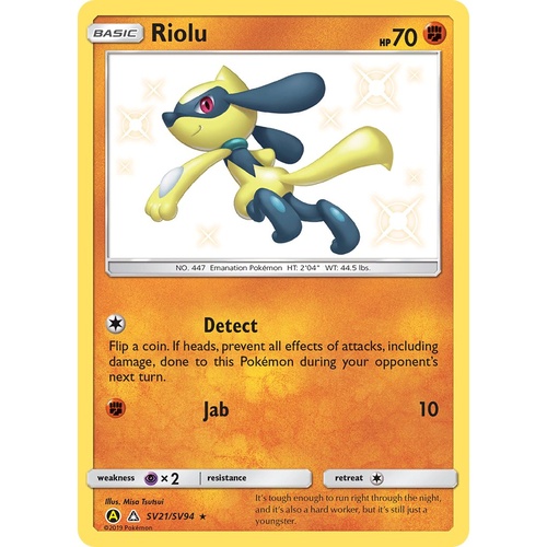 Riolu SV21/SV94 SM Hidden Fates Holo Shiny Rare Pokemon Card NEAR MINT TCG