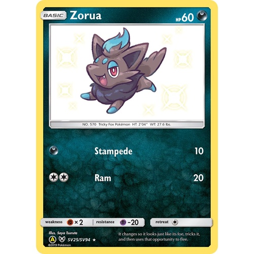 Zorua SV25/SV94 SM Hidden Fates Holo Shiny Rare Pokemon Card NEAR MINT TCG