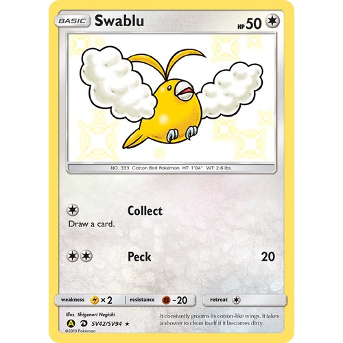 Swablu SV42/SV94 SM Hidden Fates Holo Shiny Rare Pokemon Card NEAR MINT TCG