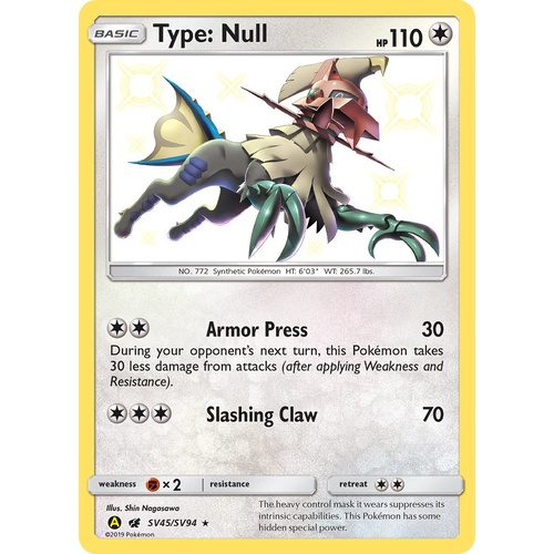 Type: Null SV45/SV94 SM Hidden Fates Holo Shiny Rare Pokemon Card NEAR MINT TCG