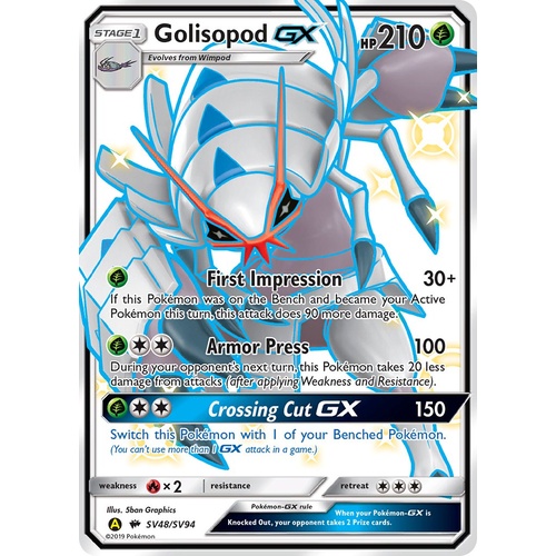 Golisopod GX SV48/SV94 SM Hidden Fates Holo Full Art Shiny Ultra Rare Pokemon Card NEAR MINT TCG