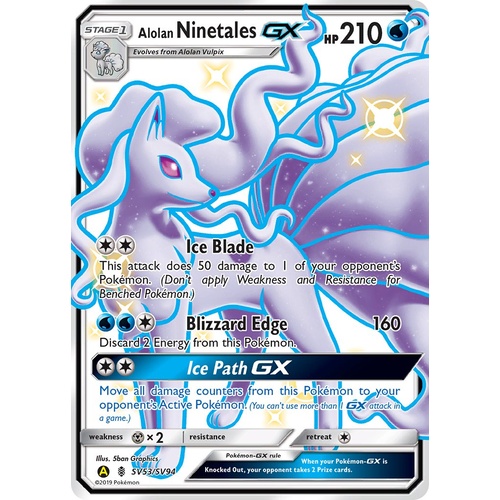 Alolan Ninetales GX SV53/SV94 SM Hidden Fates Holo Full Art Shiny Ultra Rare Pokemon Card NEAR MINT TCG