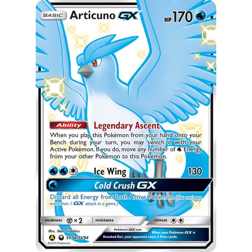 Articuno GX SV54/SV94 SM Hidden Fates Holo Full Art Shiny Ultra Rare Pokemon Card NEAR MINT TCG