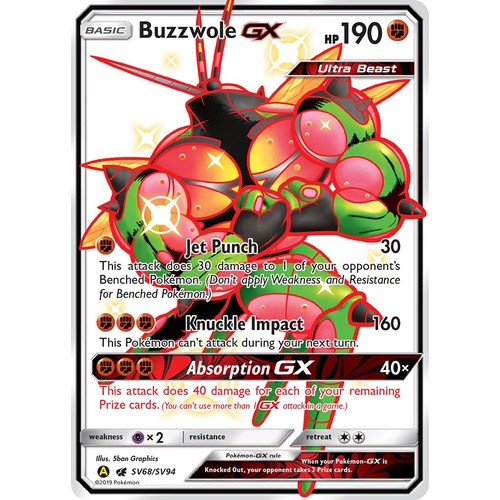 Buzzwole GX SV68/SV94 SM Hidden Fates Holo Full Art Shiny Ultra Rare Pokemon Card NEAR MINT TCG