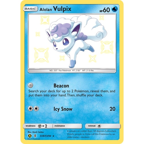 Alolan Vulpix SV8/SV94 SM Hidden Fates Holo Shiny Rare Pokemon Card NEAR MINT TCG