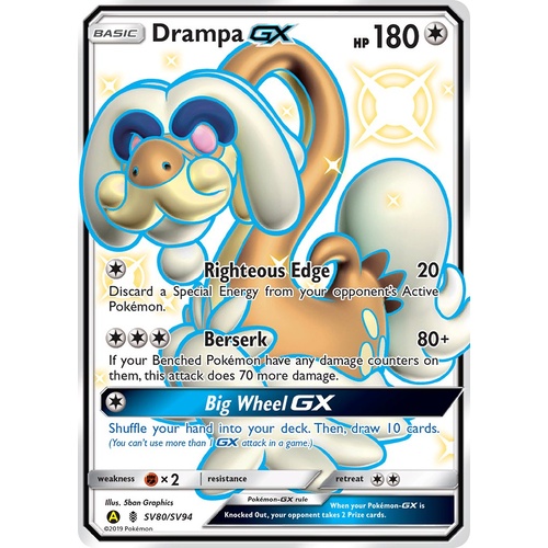 Drampa Gx Sv80 Sv94 Sm Hidden Fates Holo Full Art Shiny Ultra Rare