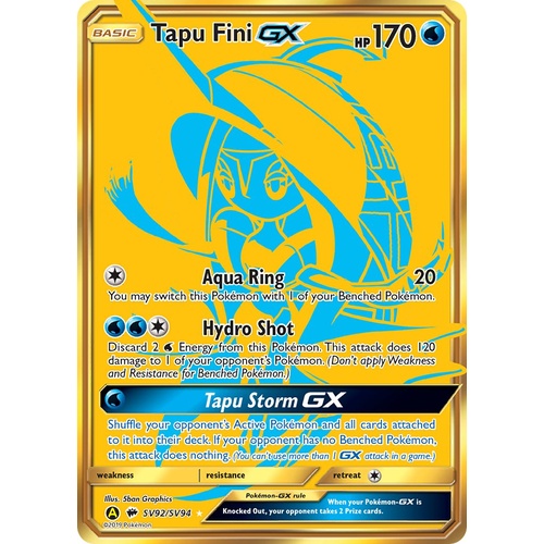 Tapu Fini GX SV92/SV94 SM Hidden Fates Holo Full Art Shiny Secret Rare Pokemon Card NEAR MINT TCG