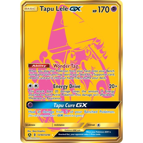Tapu Lele GX SV94/SV94 SM Hidden Fates Holo Full Art Shiny Secret Rare Pokemon Card NEAR MINT TCG