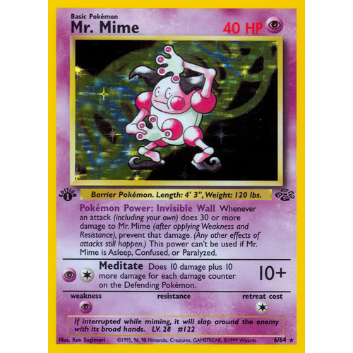 Mr Mime 6 64 Jungle Set 1st Edition Holo Rare Pokemon Card Near Mint Tcg