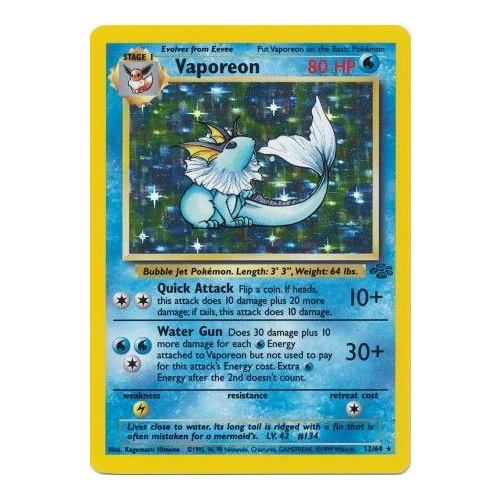 Vaporeon 12/64 Jungle Set Unlimited Holo Rare Pokemon Card NEAR MINT TCG
