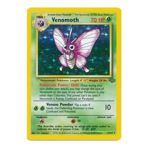Venomoth 13/64 Jungle Set Unlimited Holo Rare Pokemon Card NEAR MINT TCG