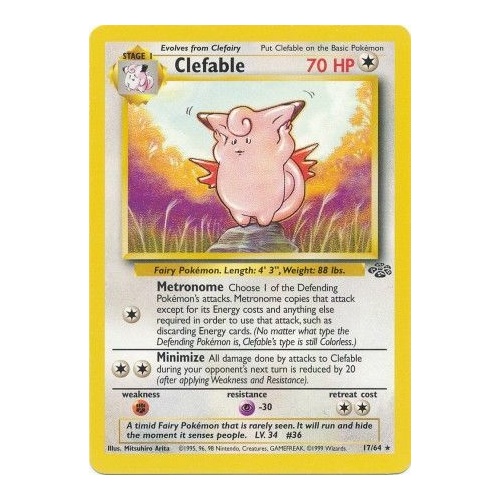 Clefable 17/64 Jungle Set Unlimited Rare Pokemon Card NEAR MINT TCG