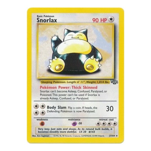 Snorlax 27/64 Jungle Set Unlimited Rare Pokemon Card NEAR MINT TCG