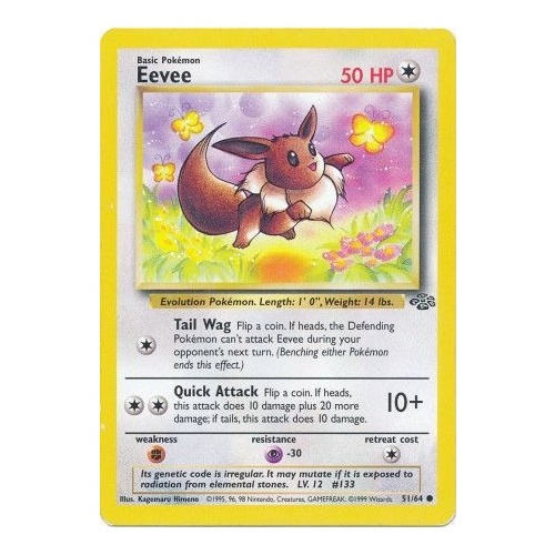 Eevee 51/64 Jungle Set Unlimited Common Pokemon Card NEAR MINT TCG