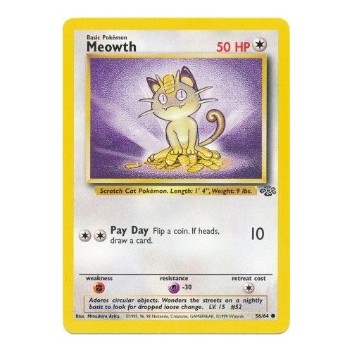 Meowth 56/64 Jungle Set Unlimited Common Pokemon Card NEAR MINT TCG