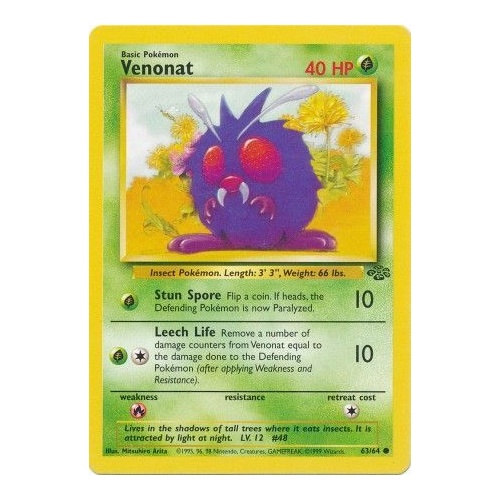 Venonat 63/64 Jungle Set Unlimited Common Pokemon Card NEAR MINT TCG