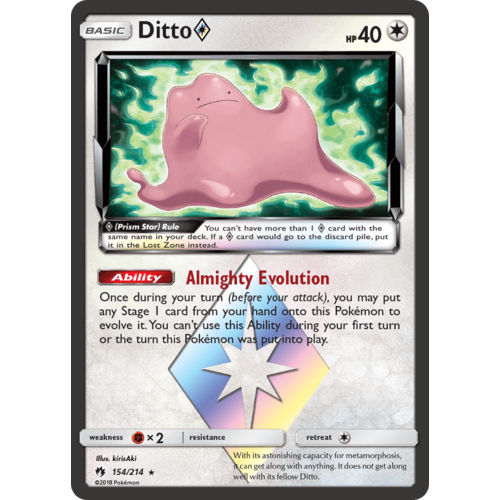 Prism Star Pokemon 154//214 SM Lost Thunder Ditto