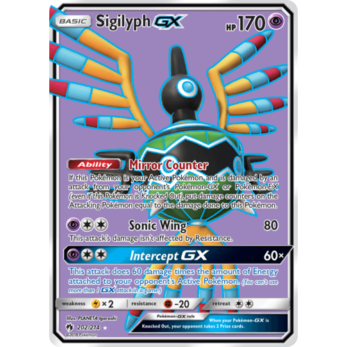 Sigilyph GX 202/214 SM Lost Thunder Holo Full Art Ultra Rare Pokemon Card NEAR MINT TCG
