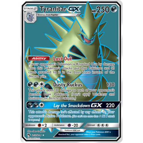 Tyranitar GX 203/214 SM Lost Thunder Holo Full Art Ultra Rare Pokemon Card NEAR MINT TCG