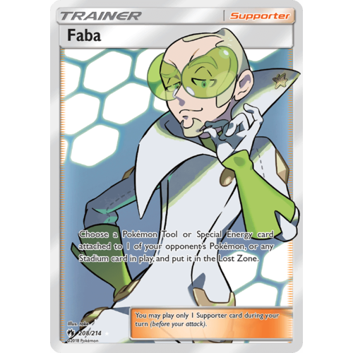 Faba 208/214 SM Lost Thunder Holo Full Art Ultra Rare Trainer Pokemon Card NEAR MINT TCG