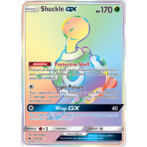 Shuckle GX 215/214 SM Lost Thunder Holo Full Art Hyper Rare Pokemon Card NEAR MINT TCG
