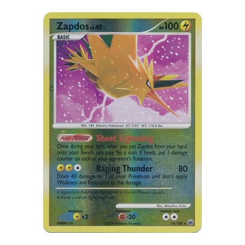 Zapdos 14/100 DP Majestic Dawn Reverse Holo Rare Pokemon Card NEAR MINT TCG