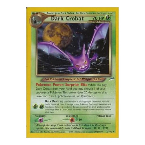 NEAR MINT Dark Crobat 2/105 Neo Destiny Unlimited Holo Rare Pokemon Card TCG